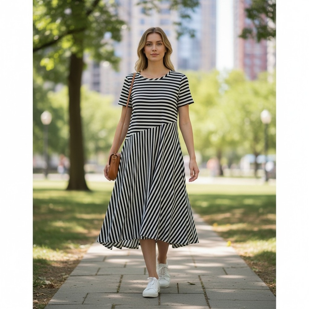 Soft Surroundings sz L black/white short sleeve midi costal dress new w/ tags MM